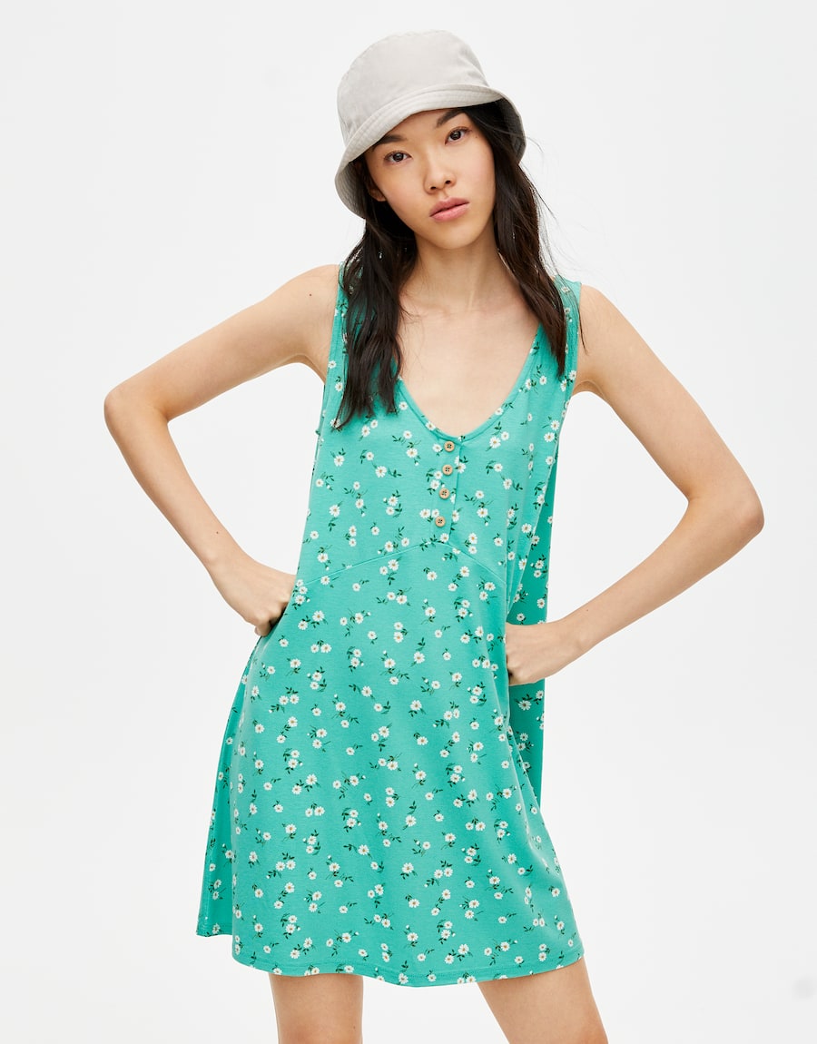 Strappy dress with front buttons - cherry-trang